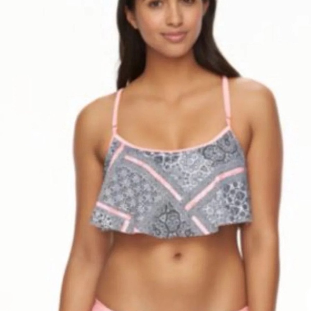 NWT Small SO Pink And Black Bikini Top Racerback Tribal Mandala Print Boho Swim